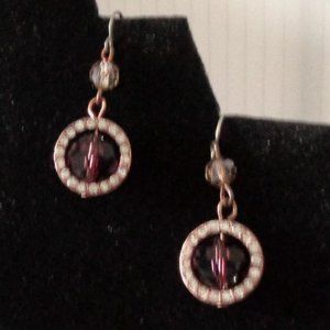 Georgous BROWN & Clear CRYSTAL set in Rose Goldtone DANGLE French Wire EARRINGS